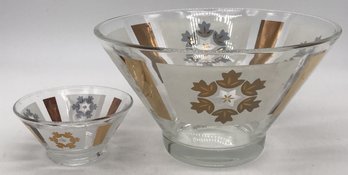 2 Pcs MCM Chip & Dip Bowls With Snowflaces And Copper Accents