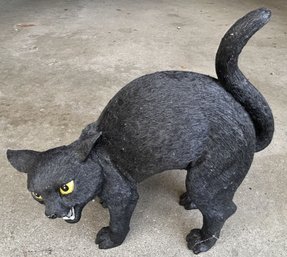 Indoor/Outdoor Black Cat Hissing With Arched Back, Cast Resin, 11' X 4.5' X 11'H