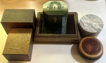 6 Pcs Various Lidded Boxes, Mostly Wooden