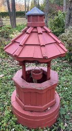 Small Red Painted Garden Covered Wishing Well With Copper Cupola, 26' Diam. X 38