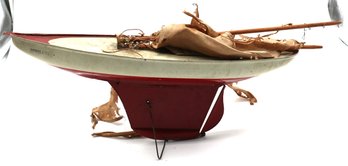 Vintage Model Sailing Ship - Named: 'RESOLUTE' - Cloth Sails In Bad Shape - Wood Rigging Good