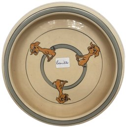 Vintage Roseville Dog Theme Feeding Bowl 8' Diam X 1-3/8H