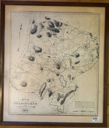 Antique 1832 Matted & Framed Map Of Framingham, Mass, 21' X 24'H
