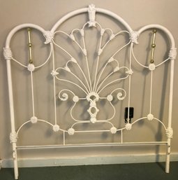 Vintage White Iron & Brass Full Size Bed, Headboard Only (No Rails Or Footboard)