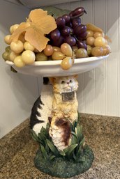 Cast Resin Compote With Cats & Plastic Grapes, 10' Diam. X 12'H
