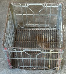 Vintage Square Metal Milk Crate (Holds 4-1 Gallon Bottles) With Great Patina