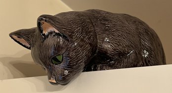 Vintage Black Ceramic Ledge Cat, 9' X 4' 5'H