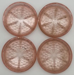 4 Pcs Vintage Pink Depression Glass Coasters, 3.25' Diam.