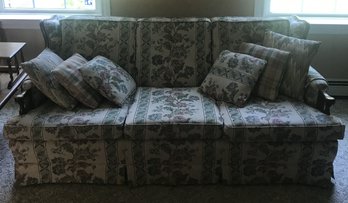 Upholstered 3-Cushion Sofa With Wooden Arms & 6 Coordinating Cushions & Arm Rest Covers, 77' X 32' X32'H