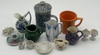 14 Pcs Vintage & Antique Porcelain Pitchers, Vases And Others, Chips And Repairs Apparent