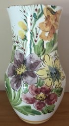 Made In Italy Ceramic Floral Design Hand Painted Vase, 8' X 5.5' X 12.5'H