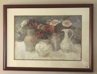 LARGE Matted And Framed Print Of Poppies In Various Shaped Vases, 47' X 35.5'H