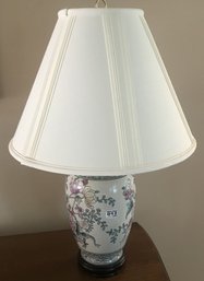 Oriental Floral Style Table Lamp On Rosewood Base With Pleated Shade, Nice Codition, 8' X 7' X 28'H