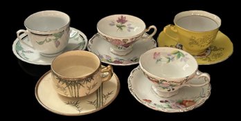10 Pcs Vintage China - 5 Tea Cup & Saucer Sets, Various Makers