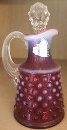 Fenton Cranberry Opalescent Cruet With Faceted Stopper, 5'H