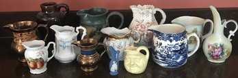 13 Various Creamers Including  Several Luster, Moon Face, And Others