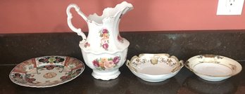 4 Pcs - Imari Plate, Ceramic Pitcher Floral Design, Antique Nippon & Nortake Plates