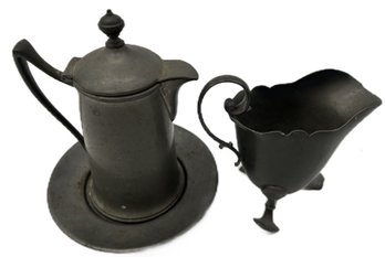3 Pcs Pewter, 2 Pcs Vintage Marked Reed & Barton 1670-1/2, 6'H & Antique Heavy Tri-Footed Creamer