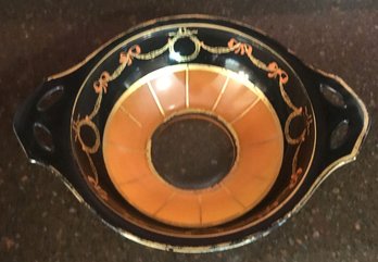 Unusual Antique Orange And Black Enambled Glass Bowl