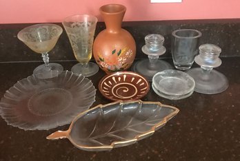11 Pcs - Glass & Pottery, Some Etched