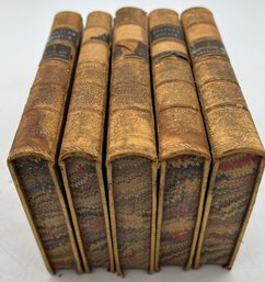 1833 5 Vol Antique Leather Bound Book, Novels By Miss Jane Austen, Fabulous Marbled Pages