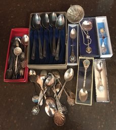 Large Collection Of Silver Plate Collectors Spoons And Others