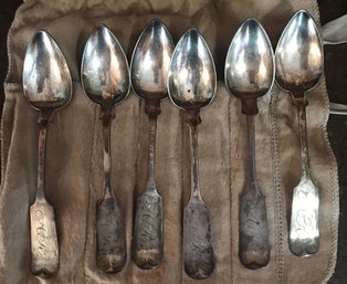 RARE Set Of 6 Pcs Coin Silver (3.05 Ozt) Spoons Stamped 'G Loomis & Co Erie' & Each Spoon Monogramed AR'
