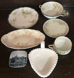 7 Pcs - Hand Painted Porcelean And Milk Glass