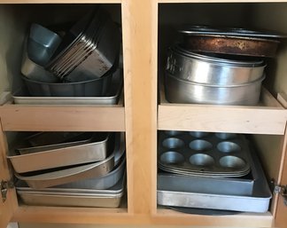 2 Cabinets, Large Collection, Various Metal Baking Dishes