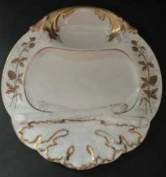 9 Pcs Gorgeous Antique 19thC D&Co Limoges White & Raise Enameled Gold Asparagus Plates, 10' Diam.