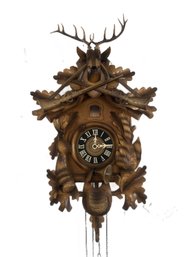 Vintage Carved German Cuckoo Clock, 2-Pinecone Weights, 12' X 10' X 20'H (Not Including Weights & Chains)