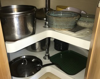 Cabinet Of Various Metal & Pottery Pots & Cookware