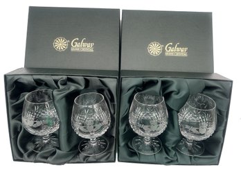4 Pcs Quality Galway Etched Crystal Irish Claddagh Design In Satin Lined Gift Boxes, Ea Glass 3.75' Diam. X 5'