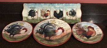 4 Pcs - Ceramic Chicken Themed Serving Set By Susan Winget