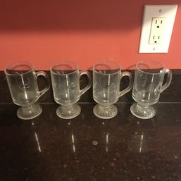 4 Pcs - Vintage Etched Glass Irish Coffee Mugs