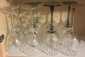 12 Pcs - Stemmed Wine Glasses, Some Colored Stems