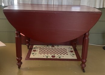 Antique Red Painted Drop Leaf Table With Reeded Column Legs In Red Paint, 43' X 24.5' X 29.5'H (Ea Leaf 14')