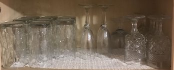 17 Pcs - Shelf Of Water And Stemmed And Glassware