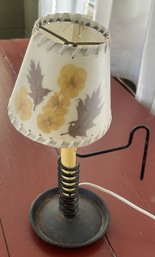 Antique Metal Turn Candle Holder With Electric Candle & Pressed Leaf Shade