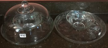 3 Pcs - 2-Heavy Crystal Covered Chip & Attached Dip Bases With 1-Glass Dome Lid, 13' Diam