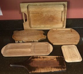 6 Pcs - Vintage Wood Treenware & Bamboo Cutting Boards, Including Pig