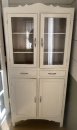 Vintage Shabby Chic 4-Door 2-Drawer Kitchen Cabinet Painted White, 32.5' X 13'x 70'H