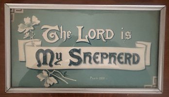 Vintage Framed Sign 'The Lord Is My Shepherd' Turquoise Print, 17.5' X, Raphael Tuck & Sons Ltd
