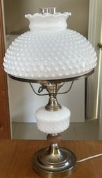 Vintage Hobnail White Milk Glass Table Lamp, 11' Diam. X 21'H