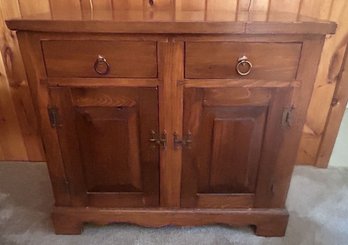 Vintage Commode Cabinet On Bracket Base With 2-Drawers Over 2-Paneled Doors, 35.25' X 14.25' X 32'H