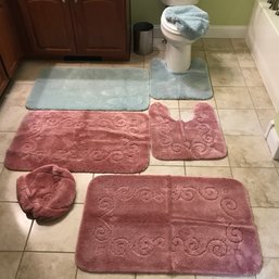 7 Pcs - Assorted Bath Room Rugs, Great Condition, 3-Lt Blue & 4-dusty Rose