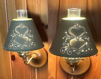 Vintage Pair Matching Wall Sconce Wall Lamps With Wonderful Country Design Cut Paper Shades