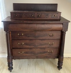 Sturdy Antique Federal Style Mahogany 2-Over-1-Over-3 Dresser On Turned Column Feet, 44.5' X 19.5' X 51'H