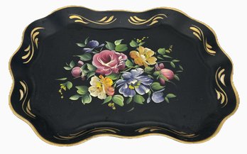 Well Executed NASHCO Products Tole Painted Metal Tray With Floral Design, 17.25' X 14.25'