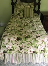 10 Pcs Pair Custom Made Twin Bed Quilted Comfortors, Skirts & Pillow Shams & Small Pillows, Floral & Stripes